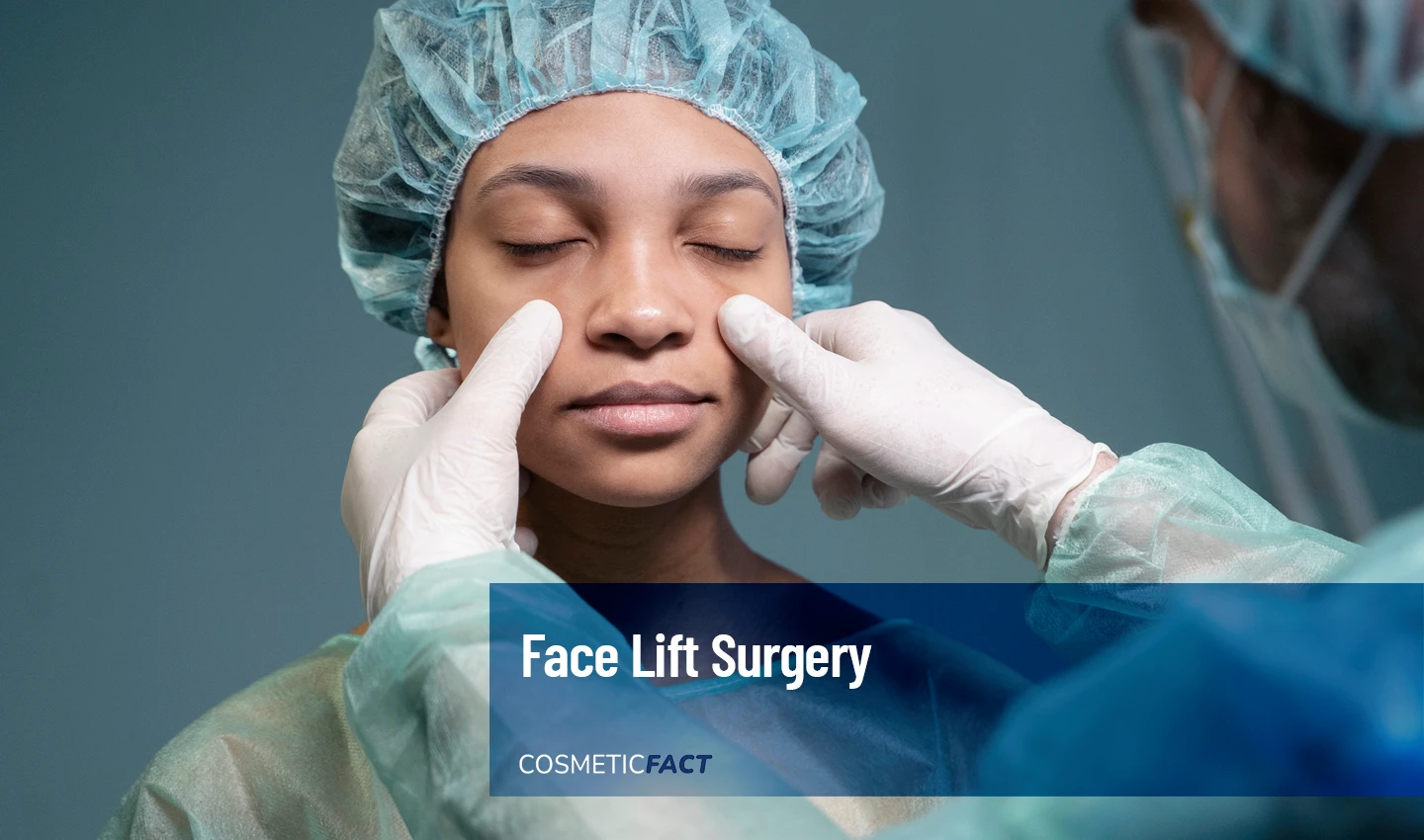 A black woman sitting in a surgeon's office, discussing pros and cons of combining facelift surgery and nose surgery procedures.