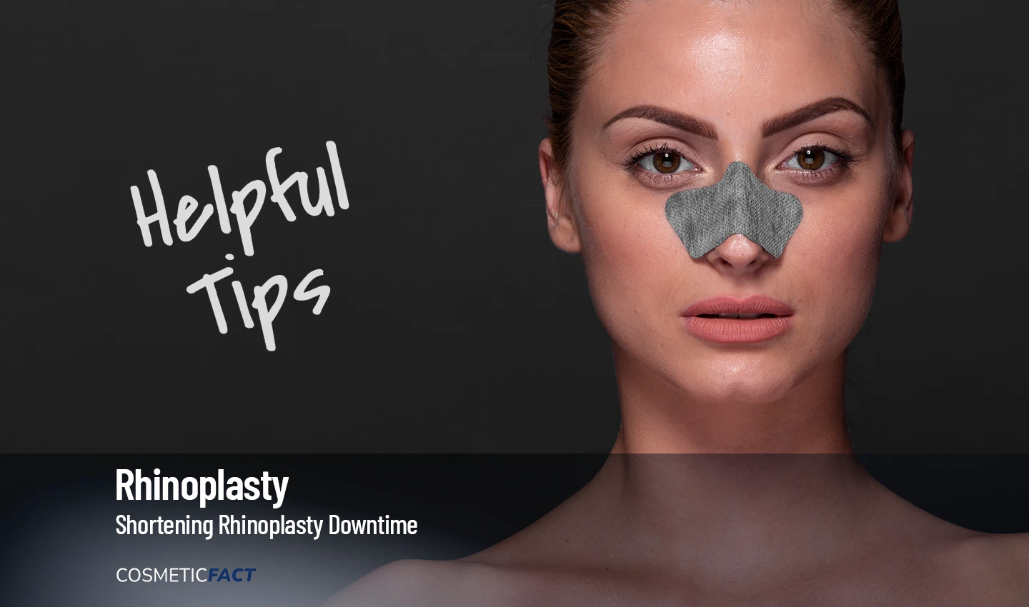 Woman holding a stick on her nose, emphasizing Rhinoplasty Recovery Tips for faster healing.