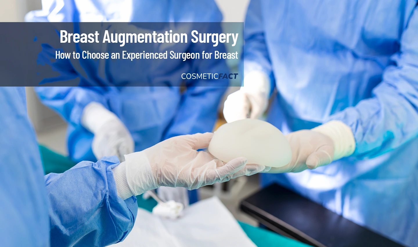 Breast augmentation surgeon receives a prosthesis during surgery, demonstrating the importance of experience and skill in achieving optimal results.