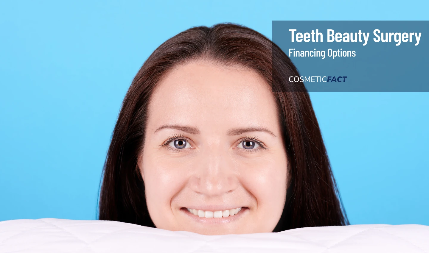 Before and after image of a young brunette girl smiling to the camera with teeth after undergoing affordable cosmetic dentistry, as described in our article on 0% financing for affordable cosmetic dentistry.