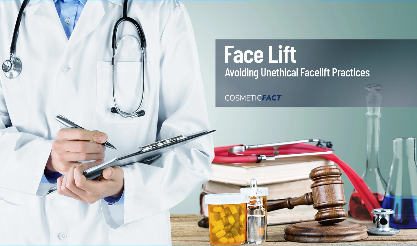 Doctor writing about ethical facelift practices in a notebook. By including the focus keyphrase "Ethical Facelift" in each item, you will improve the SEO optimization of the image and help search engines better understand what the image is about
