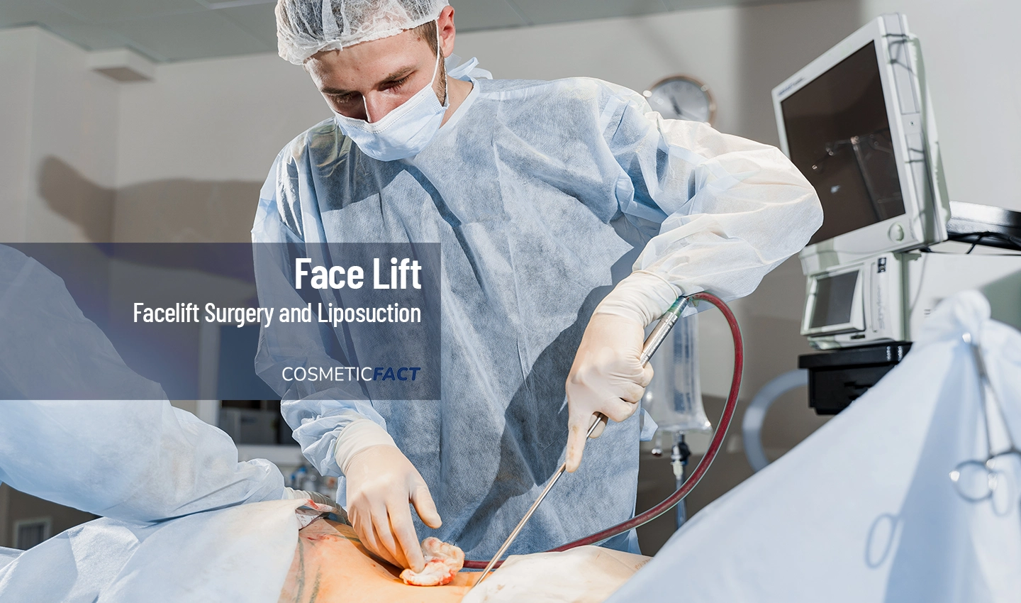 A plastic surgeon performing liposuction as part of a facelift surgery with liposuction combined procedure