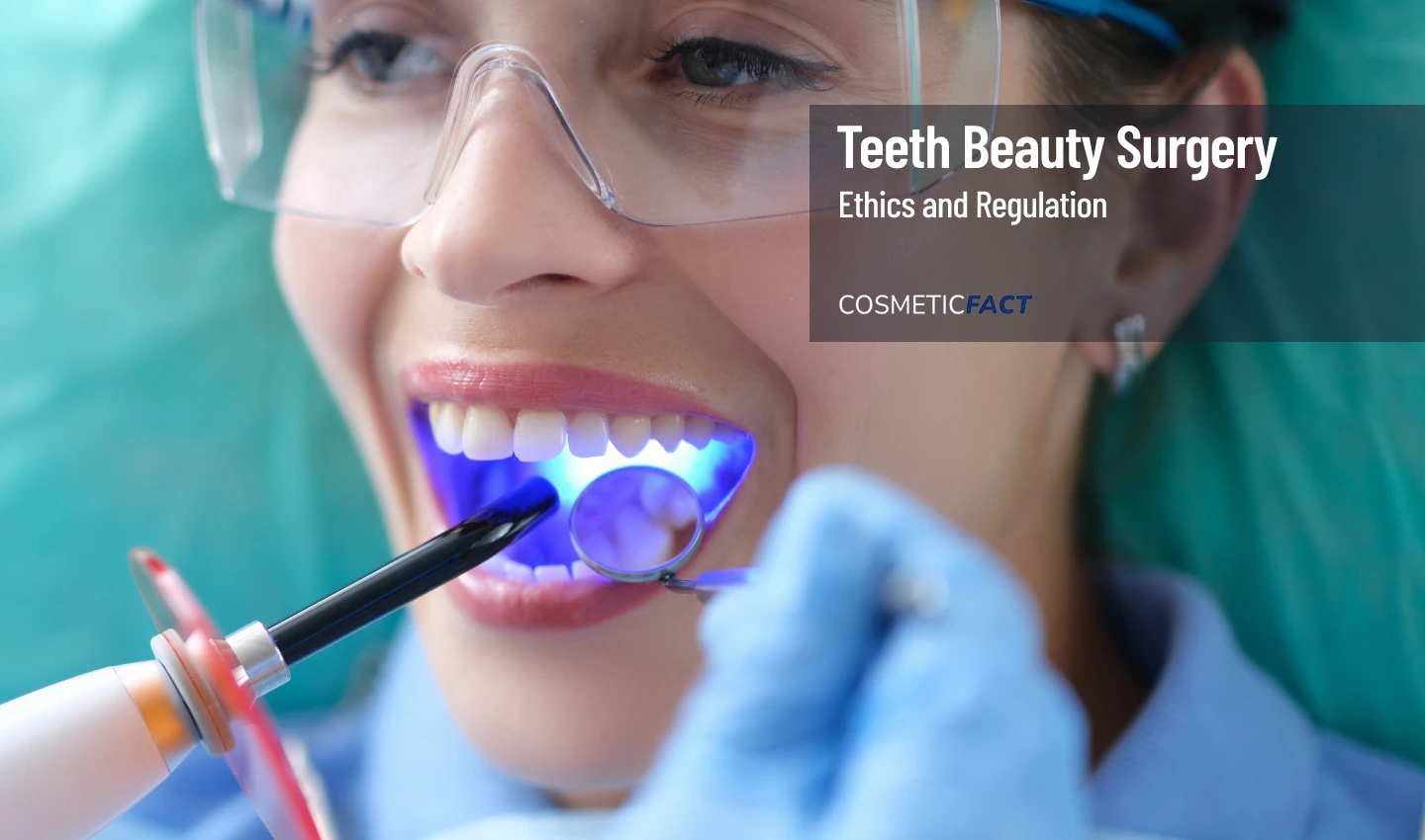 Two doctors examining a patient's teeth during a consultation for teeth beauty surgery.