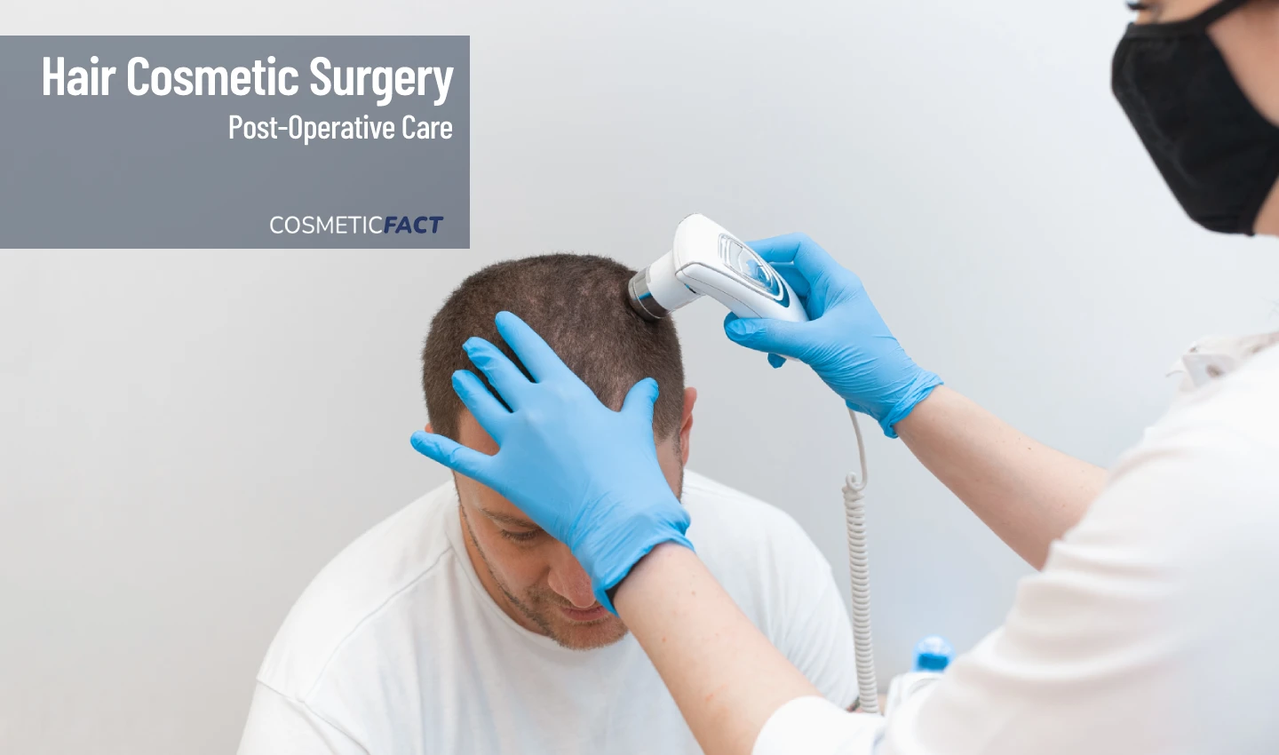 A doctor performing scalp care on a patient who has undergone hair restoration surgery, highlighting the importance of post-surgery scalp care.