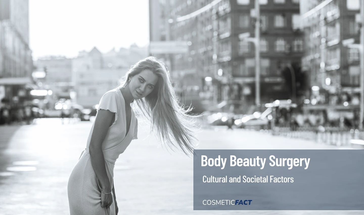 A confident woman standing in the middle of a busy street, promoting self-love and acceptance in the face of cultural taboos and stigma surrounding body surgery. Focus keyphrase: Culture and Body Surgery.