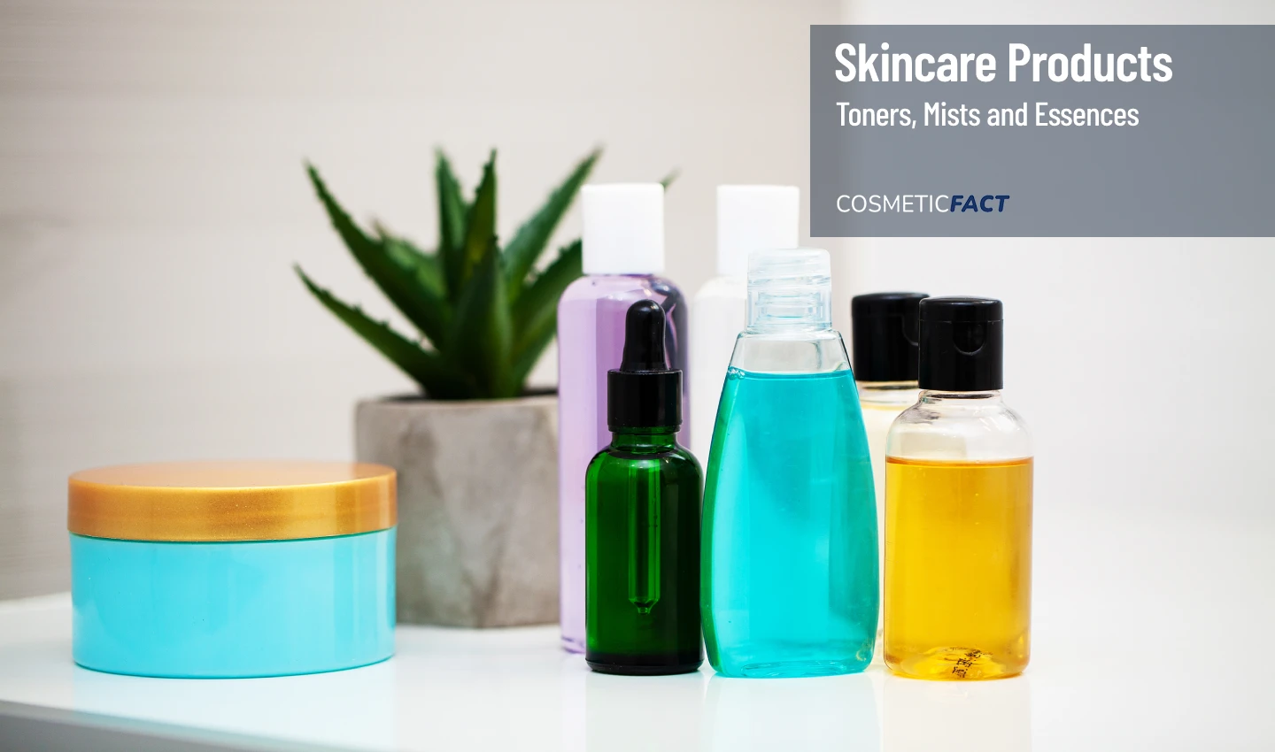 Skincare toners of different brands and types are arranged on a table, highlighting the importance of choosing the right toner for your skin type.