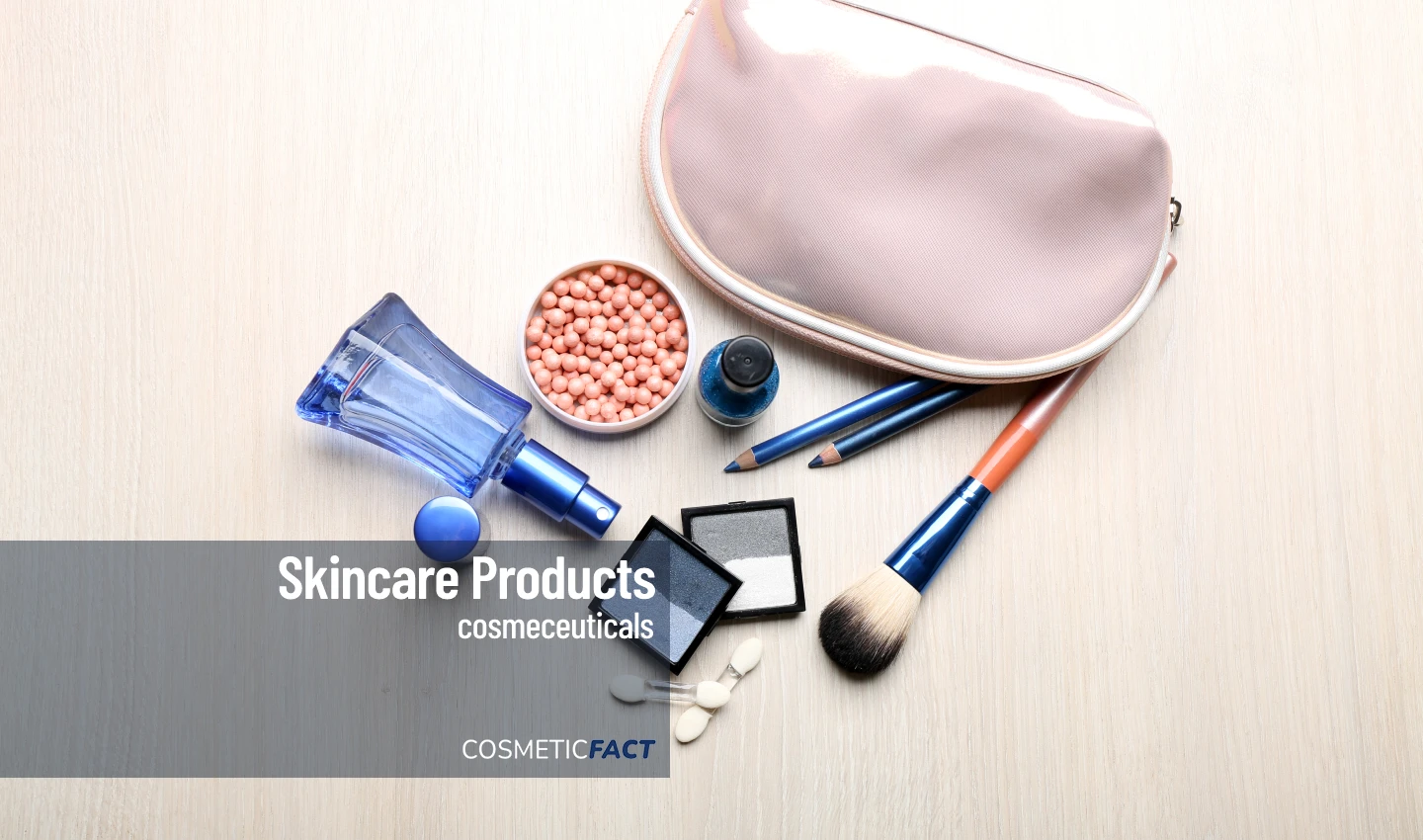 A makeup kit featuring various products and skincare mists, including foundation, eyeliner, mascara, and lipstick. These products can be used together to make your makeup last longer.