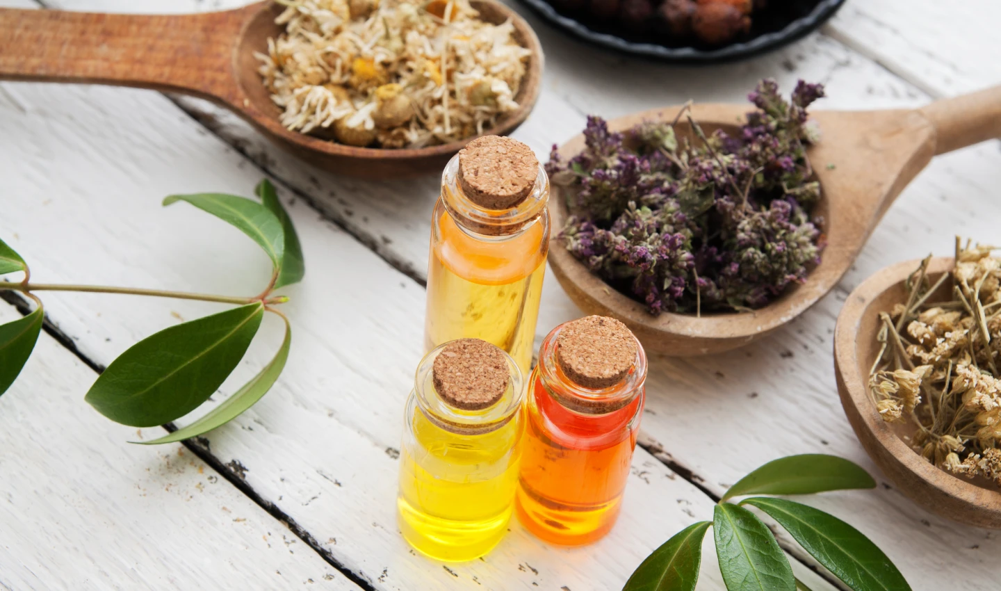 Image of various facial oils for dry skin accompanied by a jade roller.