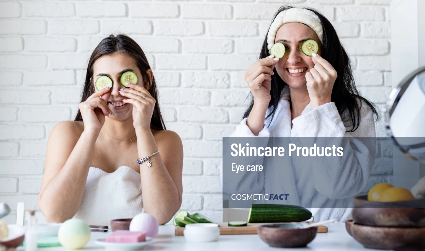 Two women with cucumber slices on their eyes demonstrating how to choose the perfect eye mask for your skin.
