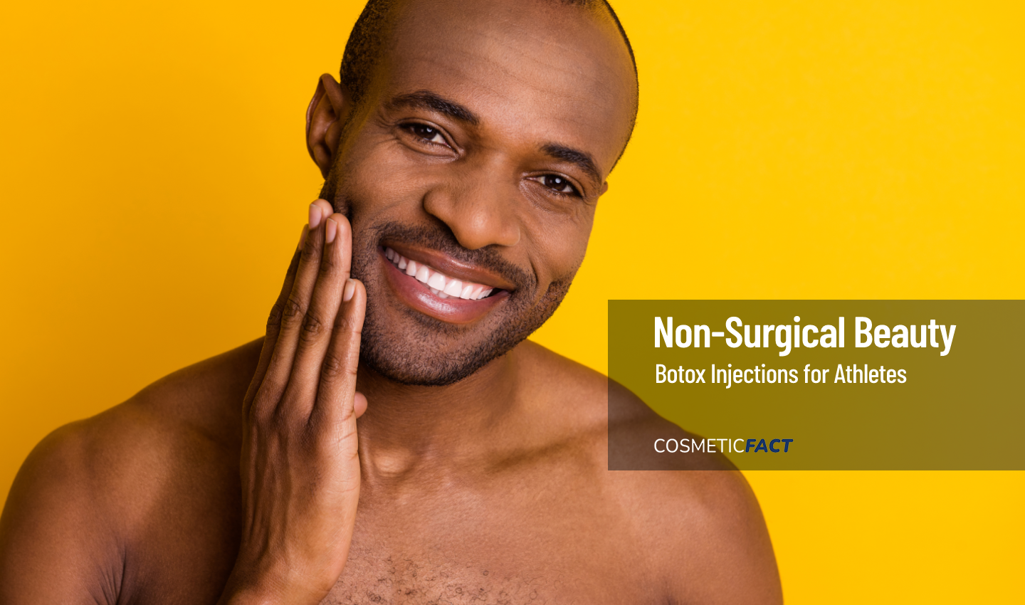 A male athlete getting Botox injections on his face with a smile on his face.