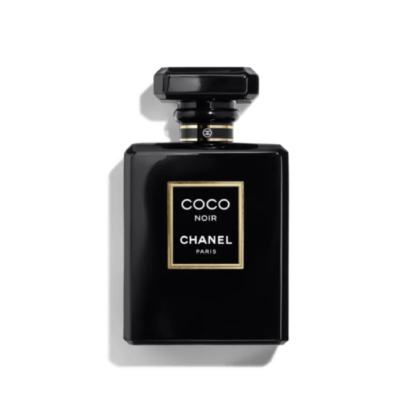Chanel COCO NOIR perfume bottle on a black background