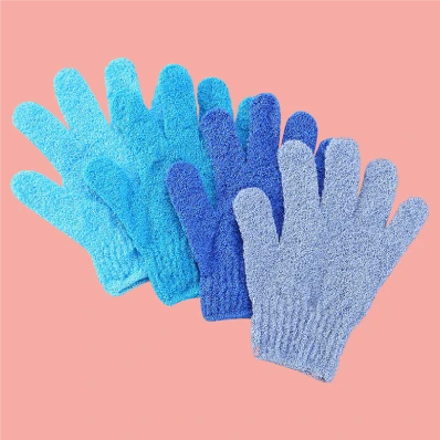 Blue exfoliating gloves for smooth skin - gentle fibers for removing dead skin cells and promoting circulation.