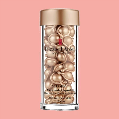 Elizabeth Arden Ceramide Vitamin C Radiance Renewal Serum - a luxurious serum that hydrates, brightens, and reduces the appearance of fine lines and wrinkles. Packaged in a stunning gold bottle. 60 counts and 0.95 fl oz.