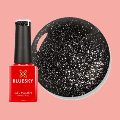 Bluesky Abyss Gel Nail Polish 5 ml, Blackinish - 1 x 3.5 g, a black gel nail polish with a glossy finish.