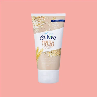 A St. Ives Smooth and Hydrated Scrub and Mask with Oatmeal on a white background.