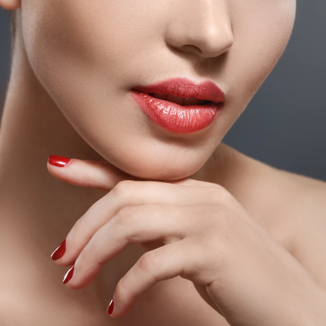 Close-up of woman's lips during a lip treatment