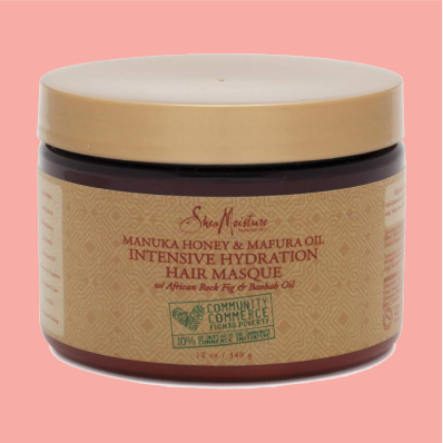 SheaMoisture's Manuka Honey & Mafura Oil Intensive Hydration Masque, championing cruelty-free haircare