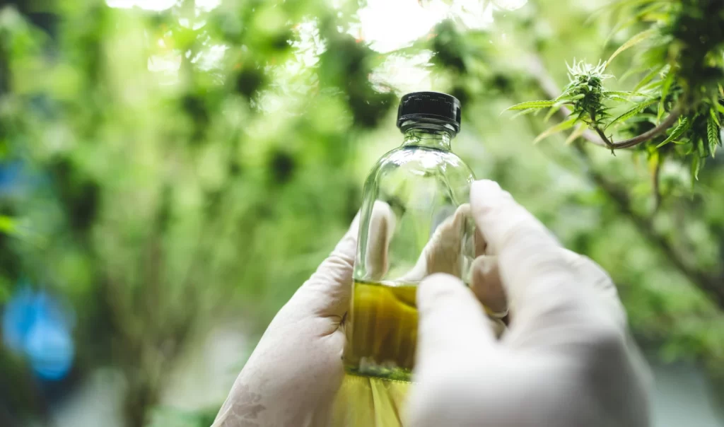 Tea Tree Shampoo being held in gloved hands