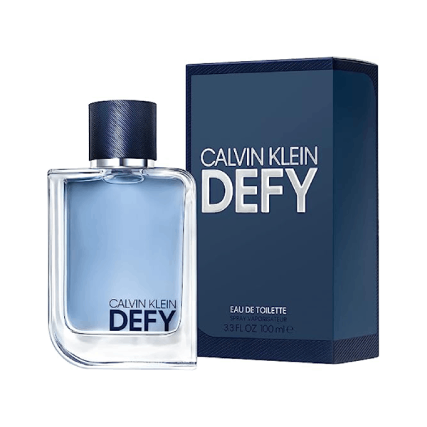 Calvin Klein Defy Perfume bottle with a sleek design and minimalist aesthetic.