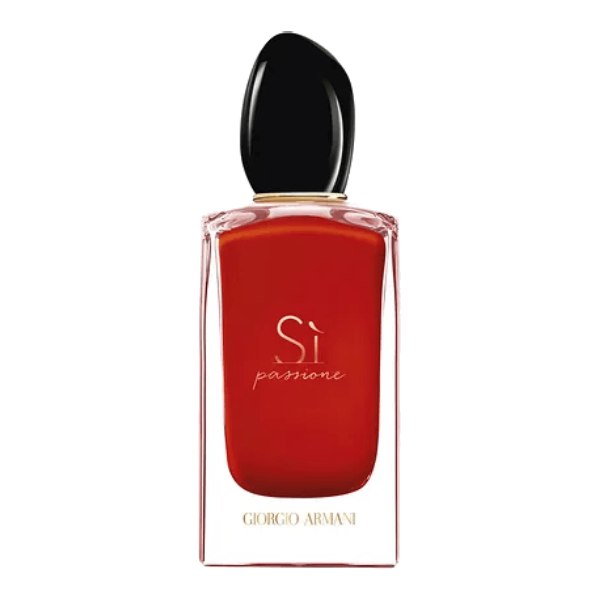 A bottle of Giorgio Armani Si Passione perfume, an elegant and passionate fragrance for women.