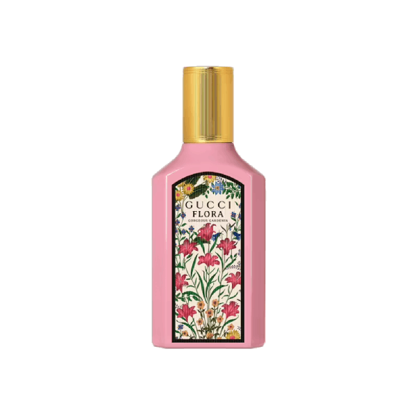 Elegant bottle of Gucci Flora Gorgeous Gardenia perfume