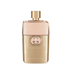 Gucci Guilty Pour Femme, a gold-tone bottle.