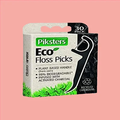 Piksters Eco Charcoal Floss Picks - 30 Pieces Pack