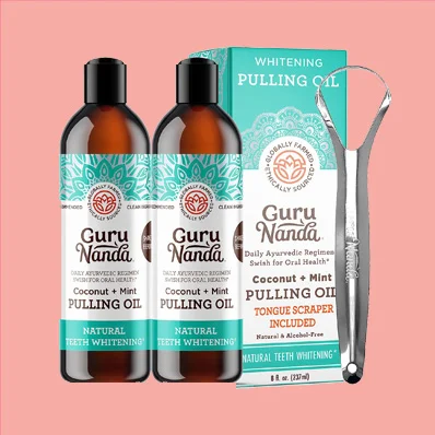 GuruNanda Whitening Pulling Oil with Coconut Oil & Peppermint Essential Oil - Oral Health Product