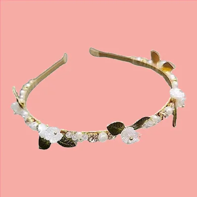 Head wrap Women Headband Sen Series Diamond-Encrusted Pearl Crystal Flower Leaf Headband