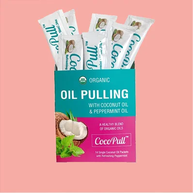 CocoPull Organic Oil Pulling - 14 Sachets with Coconut Oil and Peppermint Oil for Healthy Teeth, Gums and Bad Breath Remedy