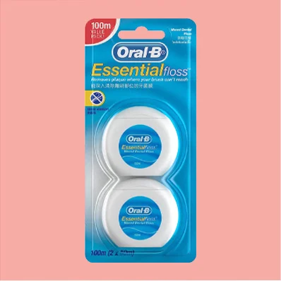 Oral-B Essential Dental Floss - 2x50m Pack for Effective Plaque Removal