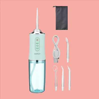 Irrigator Water Flosser Rechargeable - Green Portable Dental Cleaning Kit with Electric Toothbrush and 3 Modes