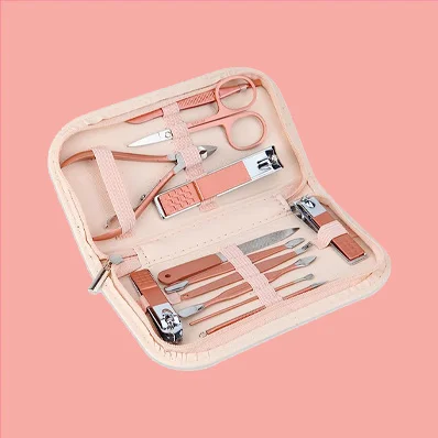 Nail Clippers and Beauty Tool Portable Set - 12 in 1 Rose Gold Martensitic Stainless Steel Manicure Set