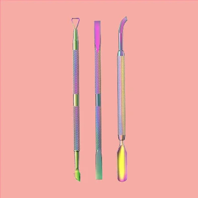 "Cuticle Pusher Acetone&Nail polish remover, 3PCS set of stainless steel cuticle scrapers in rainbow finish"