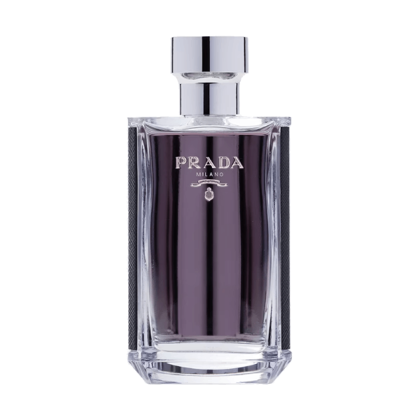 Close-up of the Prada L'Homme perfume bottle.