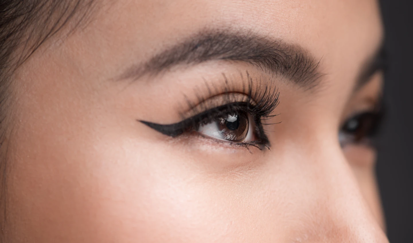 Winged Eyeline: Close-up of a mesmerizing eye with perfectly applied winged eyeliner