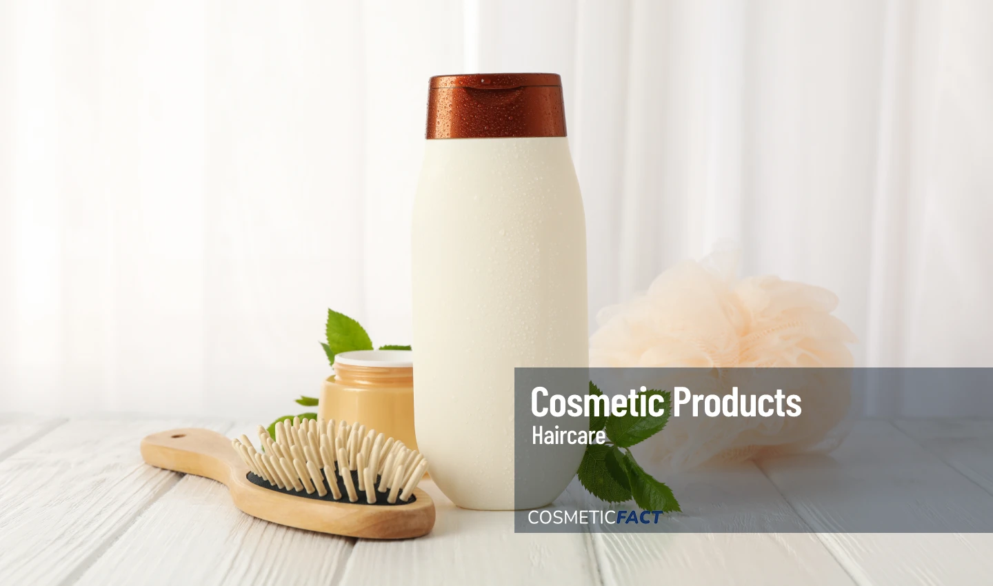 Image of composition with body care products on wood table including Ketoconazole Shampoo