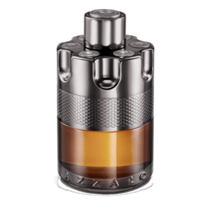 Elegant bottle of Azzaro Wanted by Night Eau de Parfum, radiating a warm, seductive glow