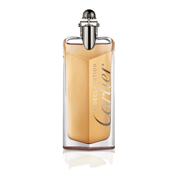 Close-up image of DÉCLARATION PARFUM's elegantly designed bottle showcasing its rich, warm colored perfume