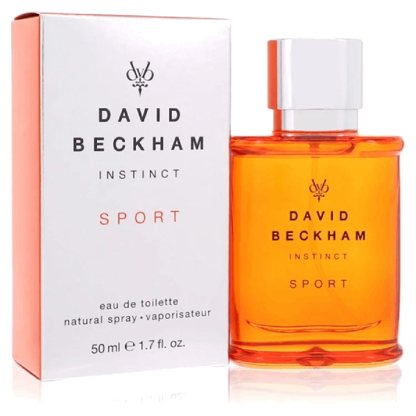 David Beckham Instinct Sport Perfume bottle illuminated against a dark backdrop