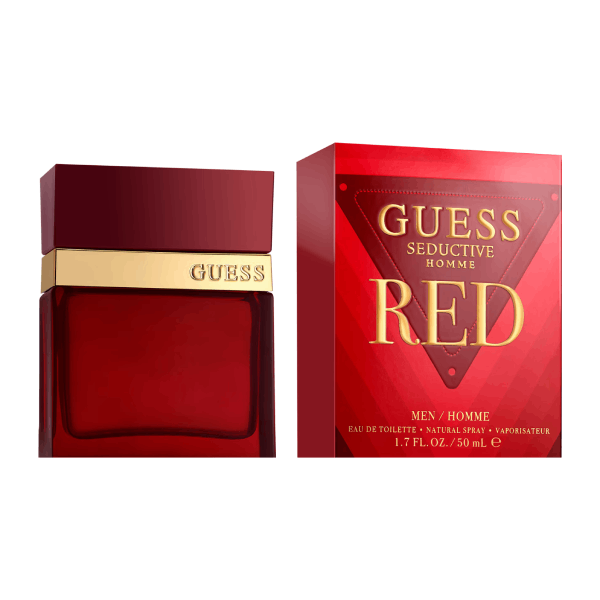 Close-up of Guess Red Seductive for Men perfume bottle