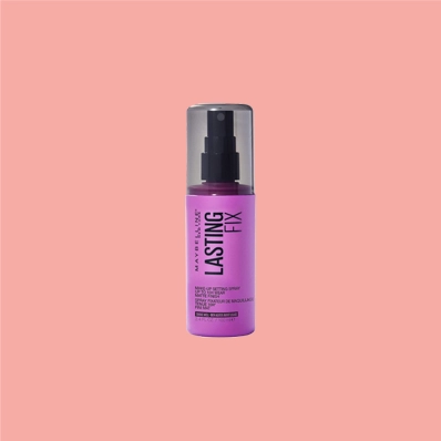 Maybelline Lasting Fix Makeup Setting Spray bottle on a neutral background