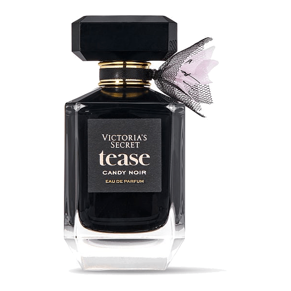Elegant dark bottle of Tease Candy Noir Eau de Parfum against a minimalist backdrop.