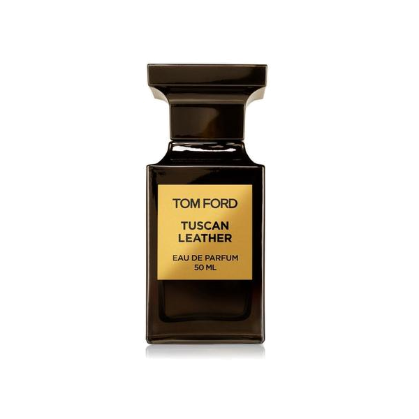 Elegant bottle of Tom Ford Tuscan Leather perfume on a luxurious vanity, embodying timeless allure.