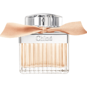 A chic, minimalist bottle of Chloé Rose Tangerine Eau de Toilette against a white background.