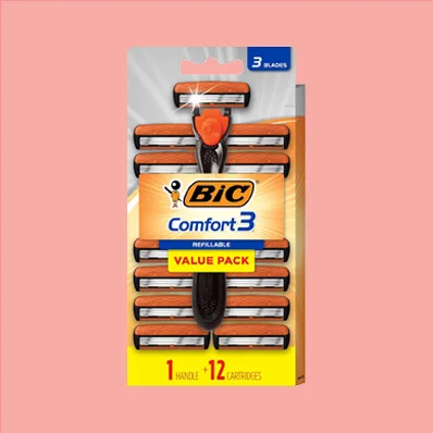 Image of BIC Hybrid 3 Advance Men's Razors Kit. Focus keyphrase: BIC Hybrid 3 Advance Men's Razors Kit, 1 Handle and 12 Cartridges.