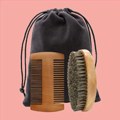 Image of Beard Comb Brush Set - Wooden Boar Bristle Beard Brush and Anti-Static Moustache Pocket Comb