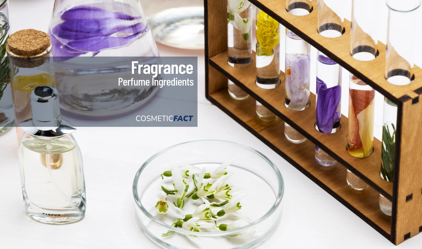 Various synthetic ingredients used in perfume production, illustrating the complexities of creating modern fragrances