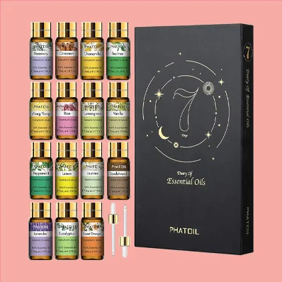 Image of PHATOIL Essential Oils Gift Set. Focus keyphrase: PHATOIL Essential Oils, TOP 15, 100% Pure Premium Quality Essential Oils Gift Set, 15 Pack/5ml.