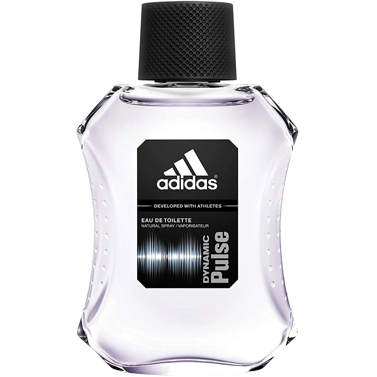 A sleek bottle of Adidas Dynamic Pulse perfume against a modern, minimalist background.